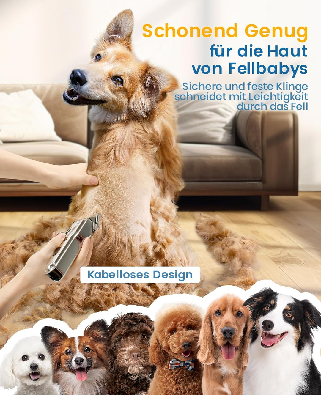 oneisall Hundeschermaschine Dickes Fell IPX6 Wasserdichtes Schermaschine Hund langhaar für Grosser H