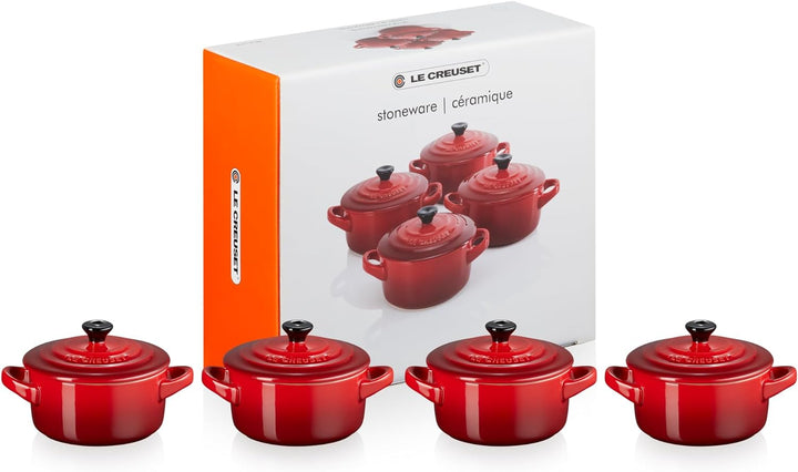 Le Creuset 4er-Set Mini Cocottes aus Steinzeug, je 200 ml, 10 x 5 cm, Steinzeug, Kirschrot, 79212100