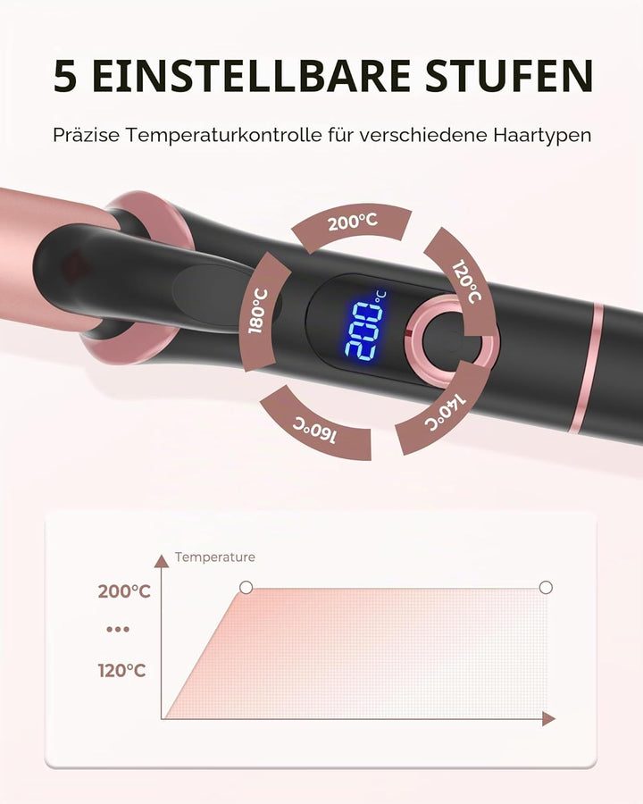 UKLISS Mini Lockenstab für Kurze Haare, 25mm Reise Lockenstab Kleine Locken, LCD Display 120-200℃, m