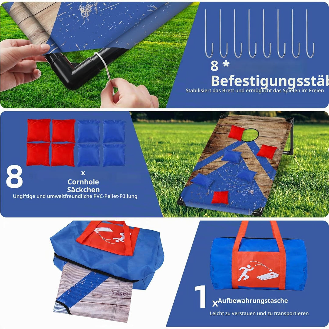 NZQXJXZ Cornhole Spiel Outdoor, Tragbar Cornhole Toss Set mit 8 Cornhole Säckchen und Tragetasche fü