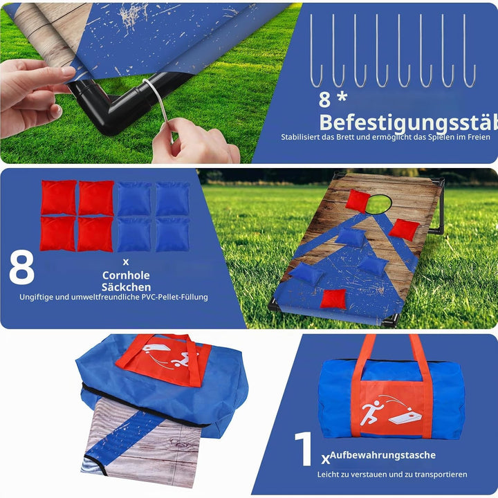 NZQXJXZ Cornhole Spiel Outdoor, Tragbar Cornhole Toss Set mit 8 Cornhole Säckchen und Tragetasche fü