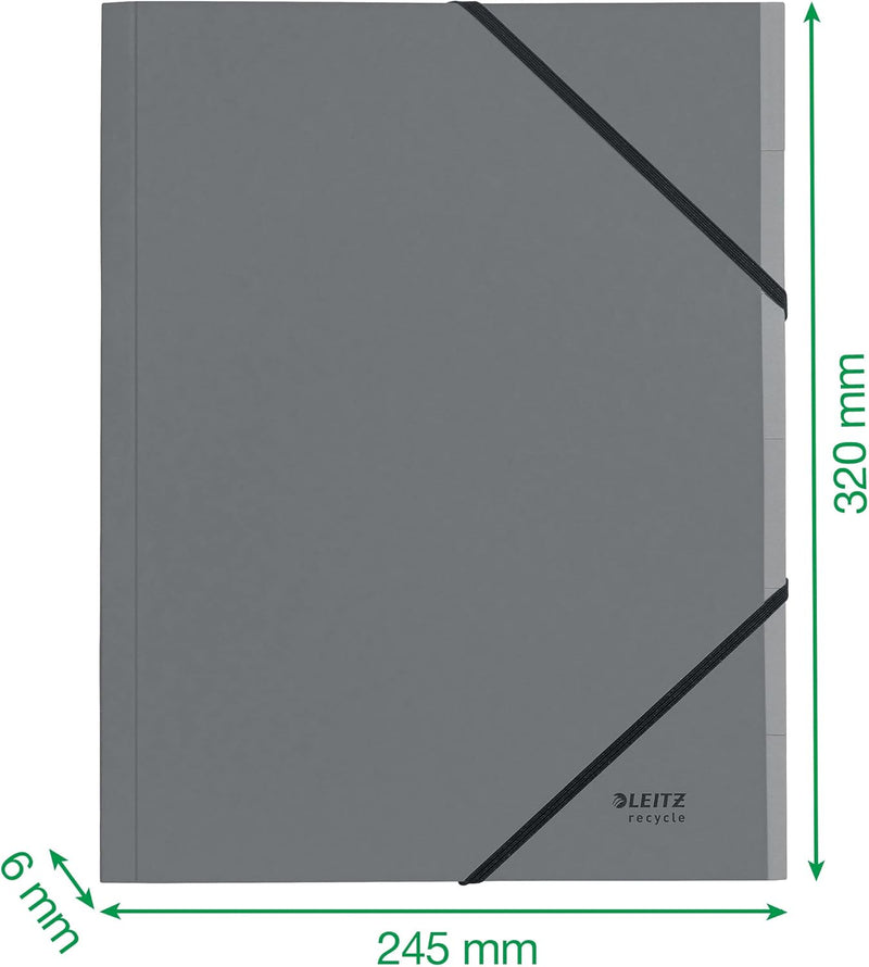 Leitz Recycle Ordnungsmappe A4, 6er Pack, Projektmappe mit 6 Fächern mit Index, Recycle Serie, Blau,