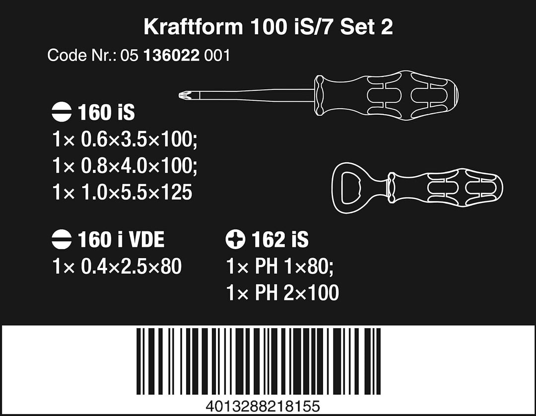 Wera '05136022001 Kraftform 100 iS/7 Set 2 VDE Schraubendreher-Satz, 7-teilig