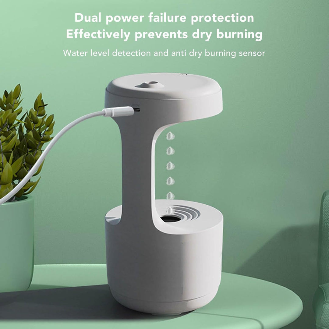 Fockety Anti-Gravity Wassertropfen Luftbefeuchter, 800ML USB Cool Mist Luftbefeuchter mit Nachtlicht