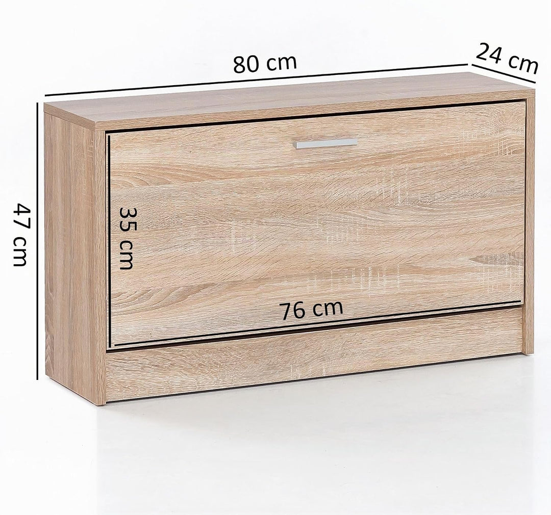Wohnling Schuhkipper Split Modern 80 x 47 x 24 cm Holz Schuhregal Sonoma 1 Fach, Schuhkommode Flursc