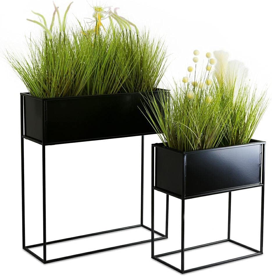 Schwarz Blumenständer Metall - Pflanzenständer 70 cm Hoch mit Metall Box 24 x 64 x 20 cm - Blumentop