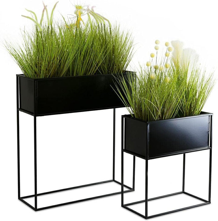 Schwarz Blumenständer Metall - Pflanzenständer 70 cm Hoch mit Metall Box 24 x 64 x 20 cm - Blumentop