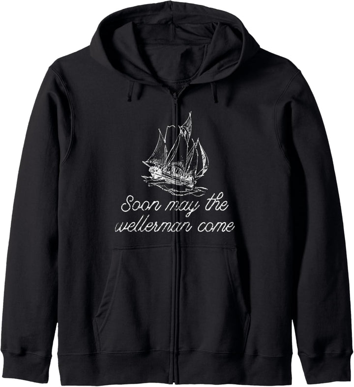 Bald Mai kommt der Wellerman Schiff auf Ozean Retro Sea Shanties Kapuzenjacke