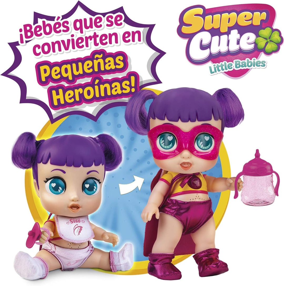 Super Cute - Super süsse Superheldin Sisi Puppe mit Flasche, wendbare Kleidung und Zubehör Interakti