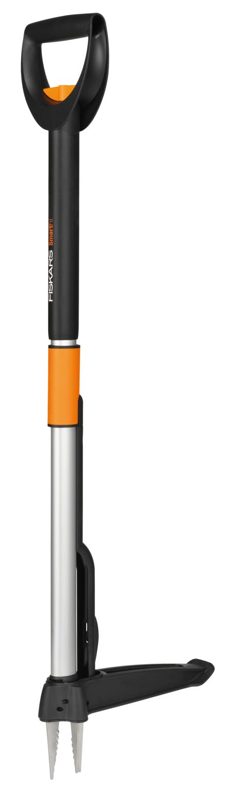 Fiskars Teleskop-Unkrautstecher, Länge 1 - 1,19 m, Rostfreie Stahl-Arme/Kunststoffgriff, Schwarz/Ora