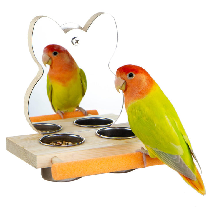 Vogelspiegel,Vogel Spiegel Spielzeug mit Spiegel und 2 Fütterung Tassen,Vogelkäfig Sitzstangen Spieg