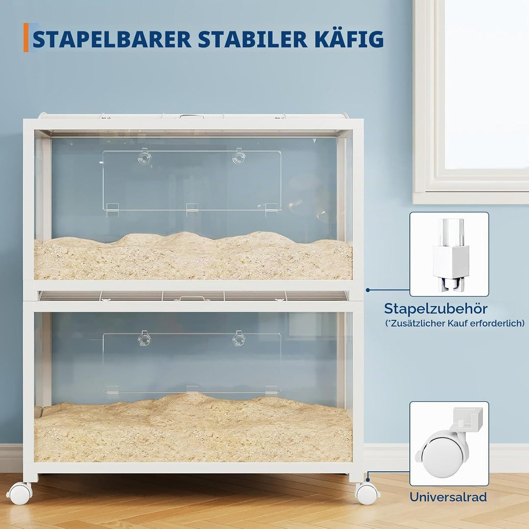 XXL Hamsterkäfig aus Metall und Acrylglas, 360° Panorama Sicht Nagergehege für Hamster, Ratten, Meer