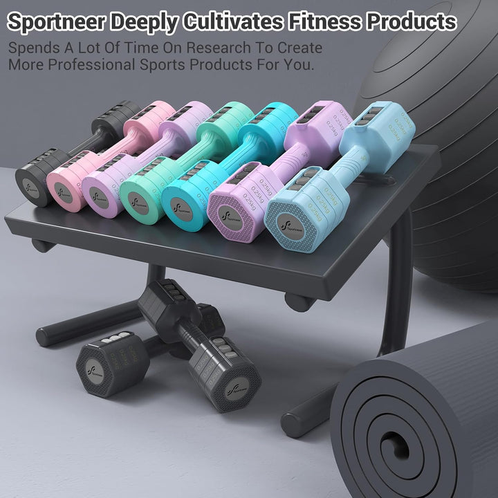 Sportneer Verstellbare Hanteln Frauen Set: Hanteln Set je 1-2,5 kg Gewichte, 4-in-1 Adjustable Hexag