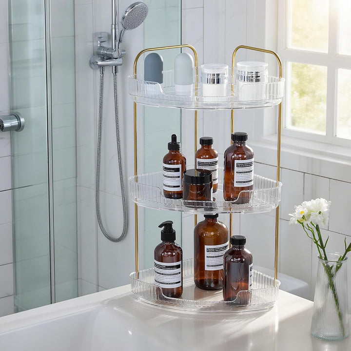 VINATO Make Up Organizer, Schminktisch Organizer, 3-stufiger Eck Organizer für Bad/Kosmetik, Transpa