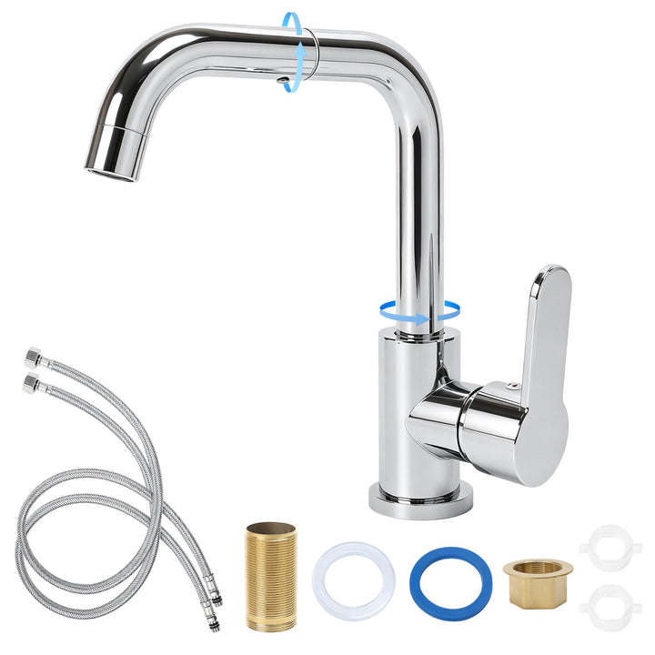 Wasserhahn Bad 360° Dreh Waschtischarmatur Hoch Edelstahl 304 Chrom | Mischbatterie Waschbecken Arma