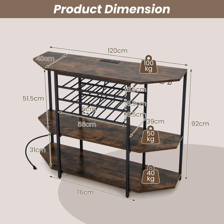 GIANTEX Sideboard mit Weinregal für 21 Flaschen, Schmaler Küchentisch mit 2 USB-Anschlüssen & 2 Stec