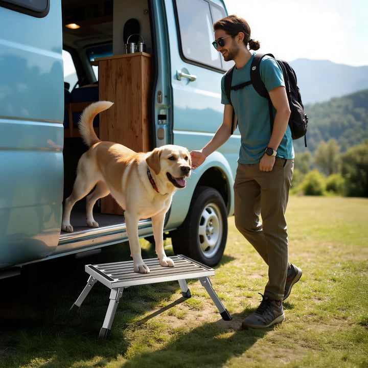 Wiltec Tritthocker klappbar Trittleiter mit 1 Stufe aus Aluminium Camping Klapptritt bis 220 kg mit