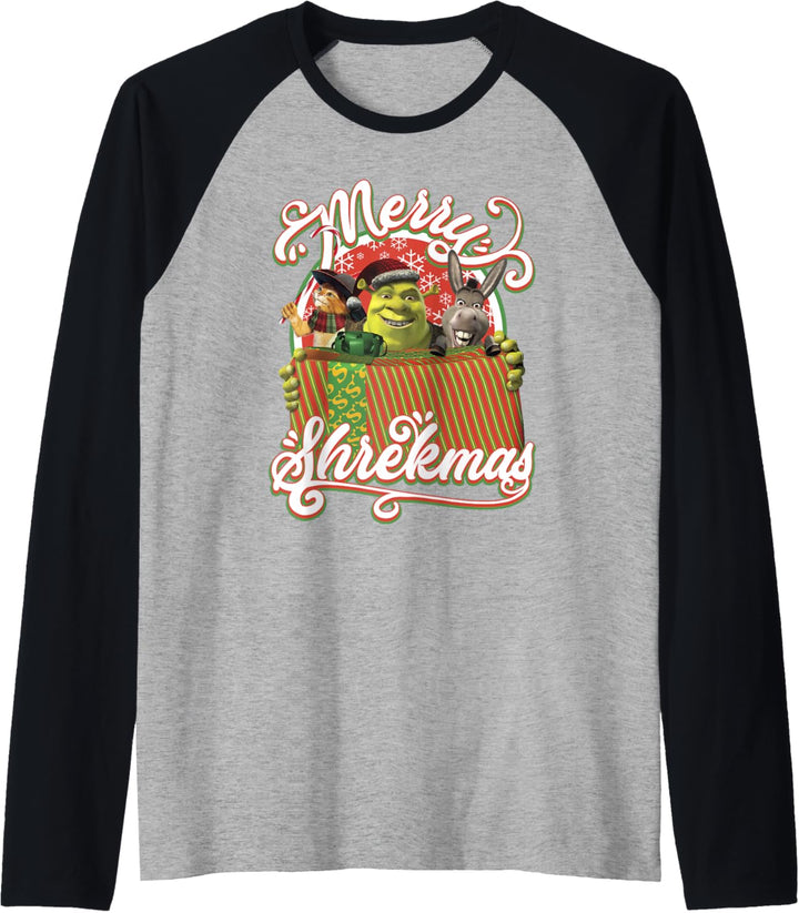 Shrek Group Shot Merry Shrekmas Present Text Poster Raglan