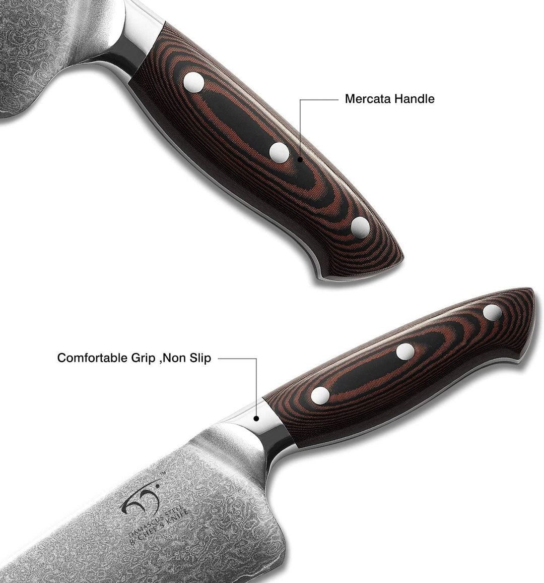 NANFANG BROTHERS Damastkochmesser, 20,3 cm, Profiqualität, Damastmesser Kochmesser 20cm, Damastmesse