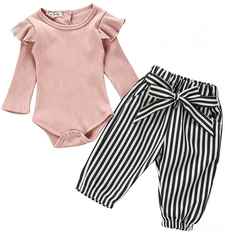 Neugeborenes Baby Mädchen Kleidung Rüschen Strampler + Schleife Denim Hosen Outfits Set 9–12 Monate