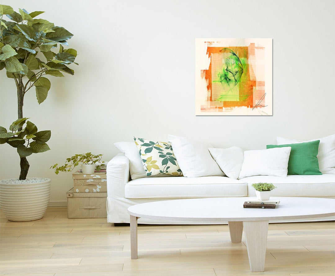 Paul Sinus Art Bild auf Leinwand Abstrakt314_60x60cm Glückseeligkeit beige orange grün Abstraktes Mo