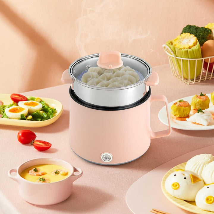 Hot Pot Elektrisch Mit Dampfgarer Elektrischer Topf 1.7L Hotpot Antihaft Mini Elektropfanne,Mit Deck