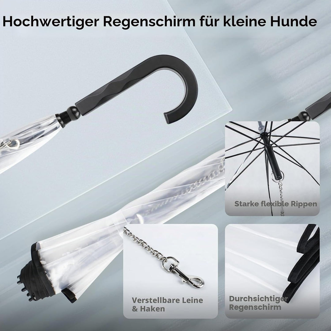 Enjoying Hunde Regenschirm für Kleine Hunde, Kleiner Hundeschirm mit Leine, Regenschirm für Hunde Sp