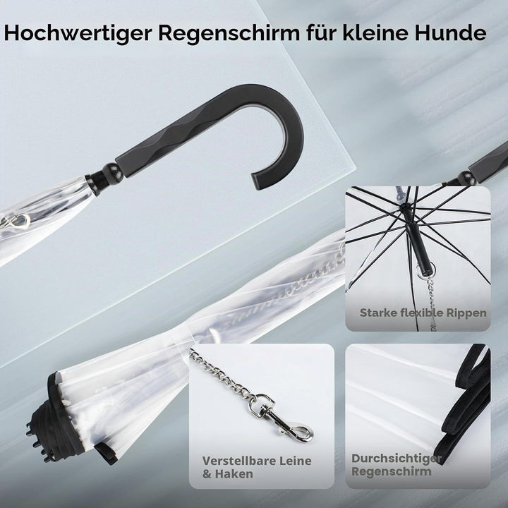 Enjoying Hunde Regenschirm für Kleine Hunde, Kleiner Hundeschirm mit Leine, Regenschirm für Hunde Sp