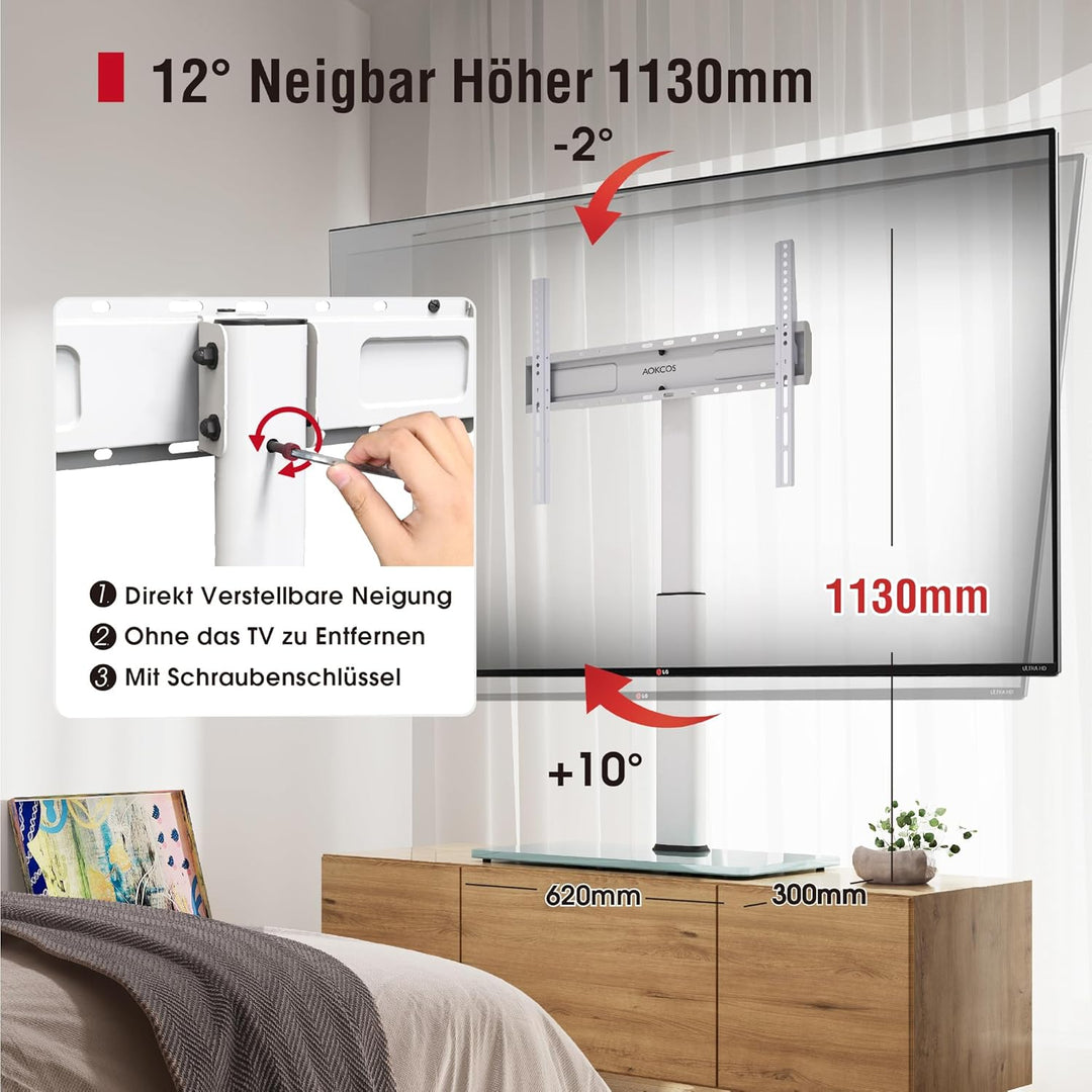 AOKCOS TV Standfuss TV Ständer Höhe 1130mm für 43-75 85 Zoll Fernseher, Neigbar Schwenkbar Höhenvers