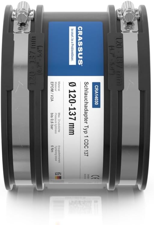 Crassus Schlauchadapter CDC 135 Typ 1, EPDM / V2A, 1 Stück, 120-135 mm, CRA14030, 120-135 mm