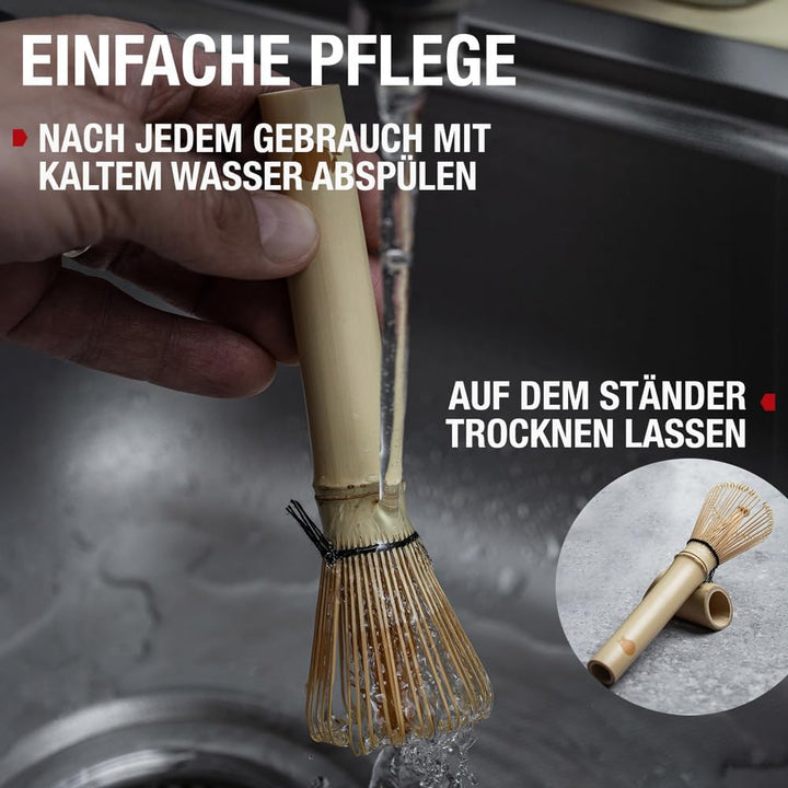 ORIGEENS MATCHA BESEN AUS BAMBUS MIT LANGEM GRIFF - Kleiner traditioneller Chasen Bambusbesen für di