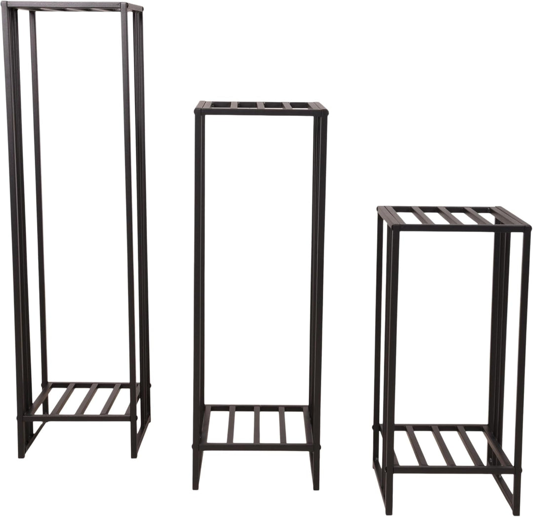 Metall Blumenständer 3er Set Schwarz – Pflanzenständer Metall rechteckig 55 - 75 - 95 cm – Moderner