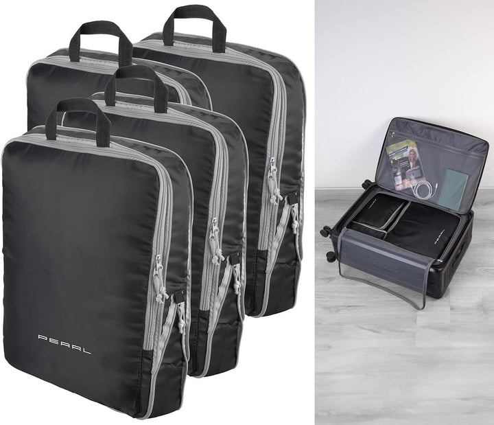 PEARL Packtaschen für Koffer: 4er-Set Kompressions-Packtasche für Handgepäck, Grösse XL, 45x37x8 cm