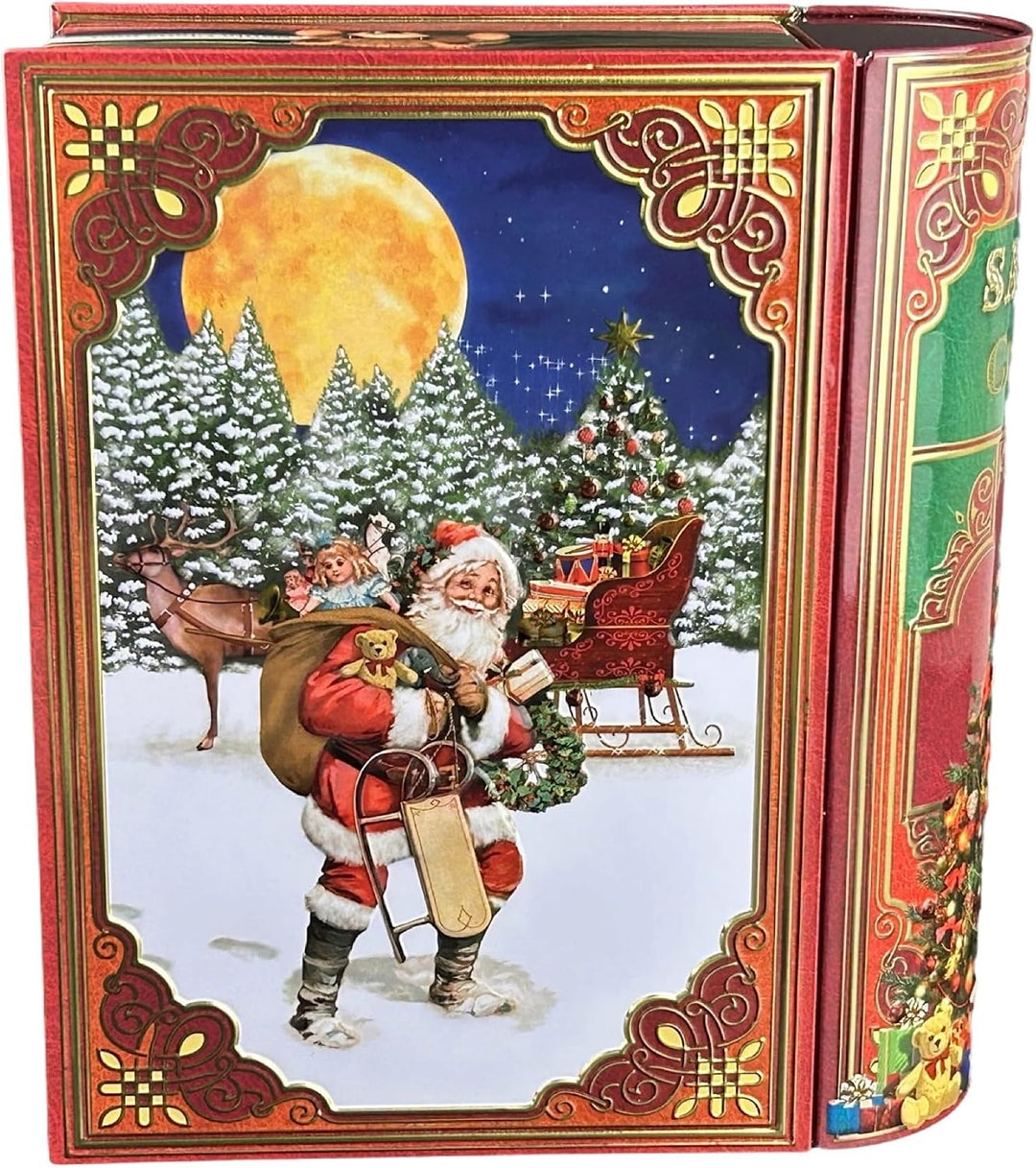 Grosse Buchdose Santa´s List - aufwändig geprägt und bedruckt. Der Weihnachtsmann bereitet sich vor