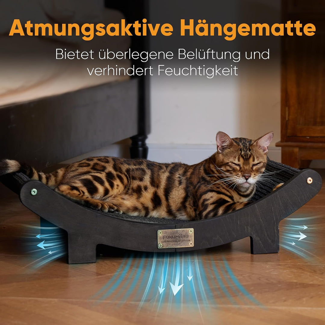 FUKUMARU Sisal Kratzbrett Holz, 60 cm strapazierfähiges Kratzbaum-Bett für Wohnungskatzen, Hängematt