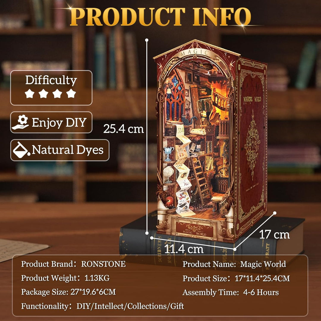 RONSTONE DIY Magische Welt Book Nook Kit, DIY Puppenhäuser Miniatur Haus Kit mit Staubschutzhülle un