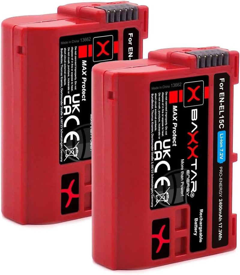 Baxxtar MaxProtect EN-EL15c Kamera-Akku 2X (2400mAh) mit NTC-Sensor und V1 Gehäuse - auch für Z5 Z6