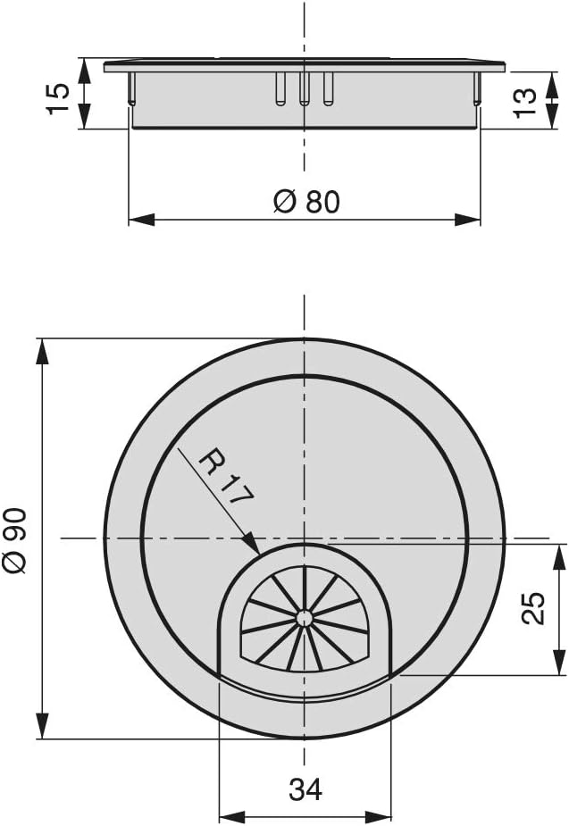 Emuca Kabeldurchführung aus Zamak fur Einbau im Tisch, Durchmesser 80mm, Chrom Matt, 7 Stück Verchro