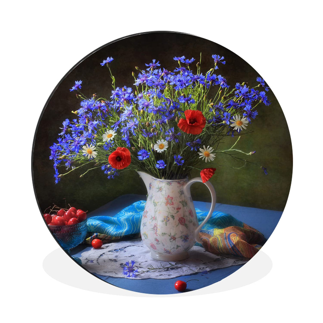 MuchoWow Wandbild Rund Wanddeko Deko Wohnzimmer Bilder 60x60 cm Blumen - Farben - Stilleben, 60x60 c
