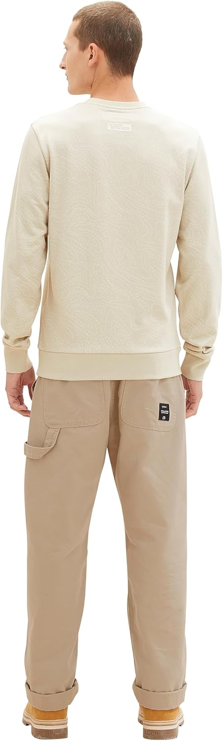 TOM TAILOR Herren Basic Sweatshirt mit Allover-Print S 32453-beige Alfalfa Line Design, S 32453-beig