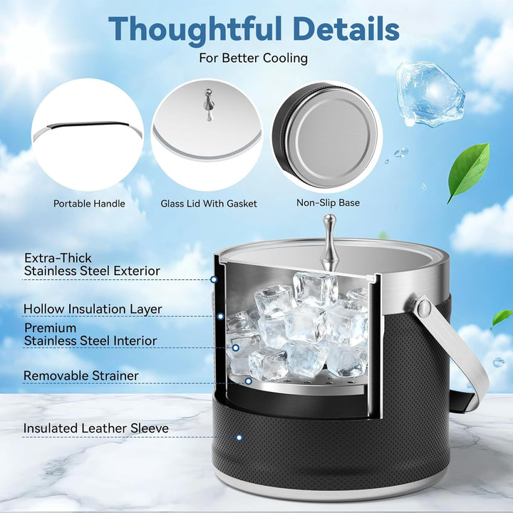 3.2L Eiswürfelbehälter mit Deckel, Eiskübel für die Eiswürfel Aufbewahrung mit Zange, Sieb, Schaufel