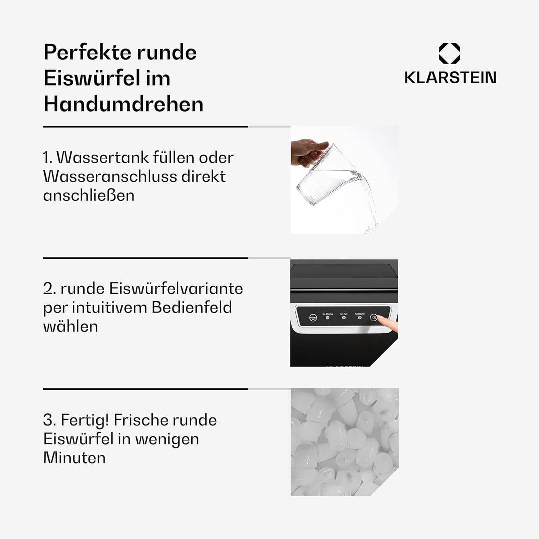 Klarstein Icefestival Bullet Eiswürfelmaschine – 20 kg/24 h, 400 W, 3-Liter-Tank, Eiswürfel & Gerieb