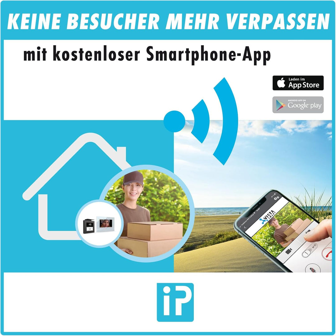 m-e iP Video-Türsprechanlage RFID weiss/schwarz | Aluminium Aussenstation für 1-Familienhaus | 7“ In