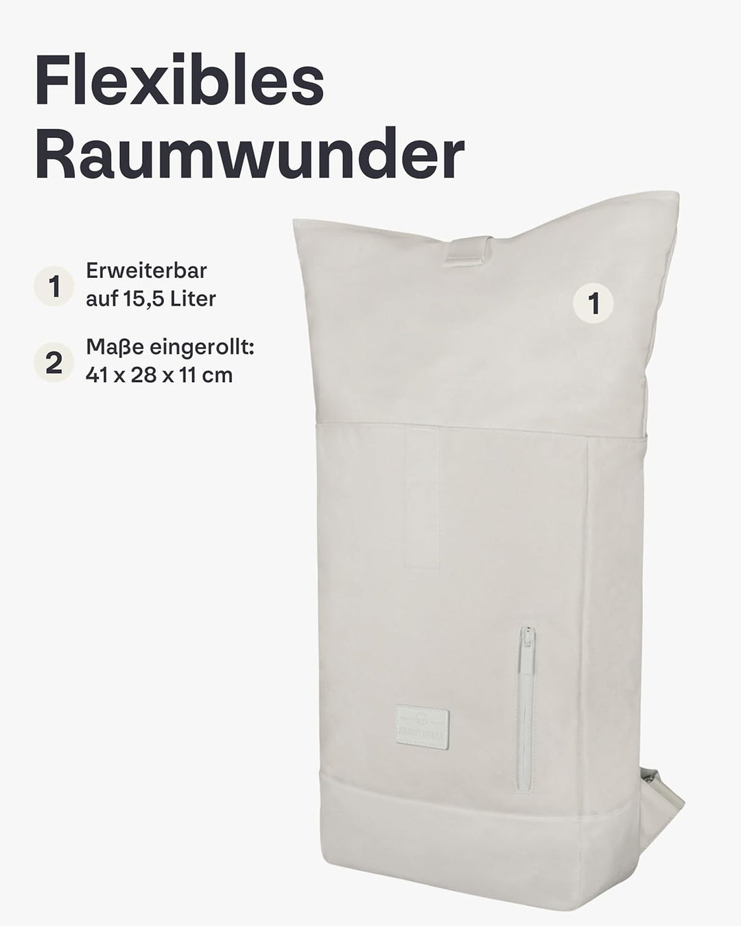 Johnny Urban Rucksack Damen & Herren Weiss - Robin Medium - Rolltop Mit Laptopfach für Uni Business