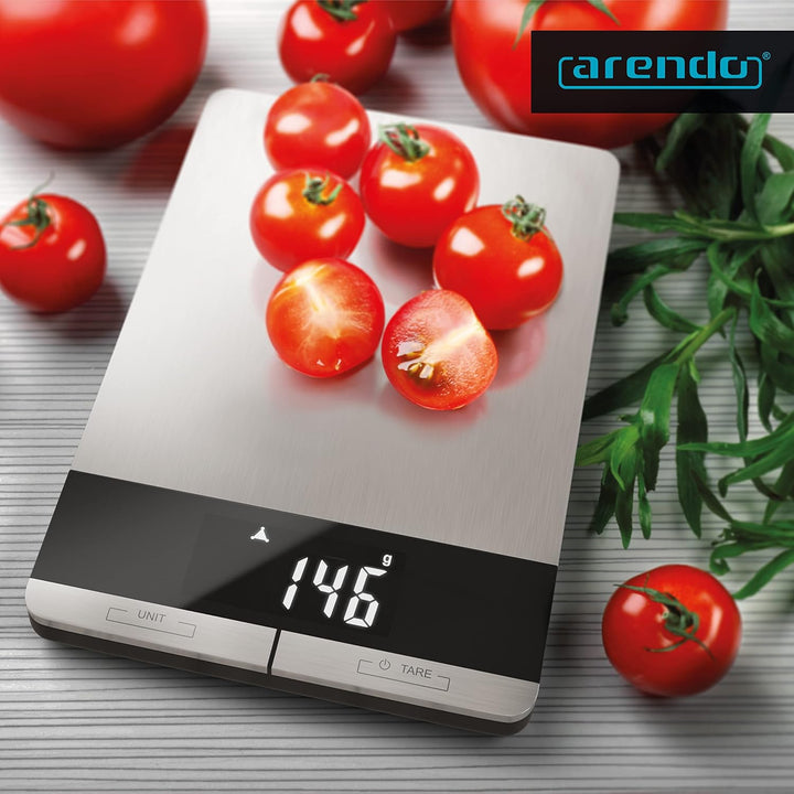 Arendo - Edelstahl Küchenwaage digital - Digitalwaage - maximale Tragkraft 5000 g - Tara Wiegefunkti