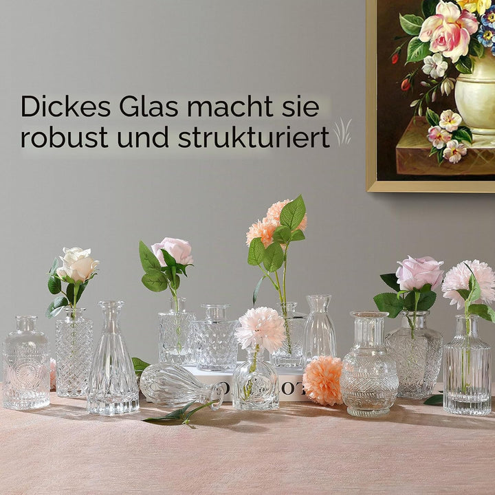 Kleine Glasvase Knospenvase Grosspackung Set mit 24 Mini-Vintage-Blumenflaschen Zarte Glasblumenvase