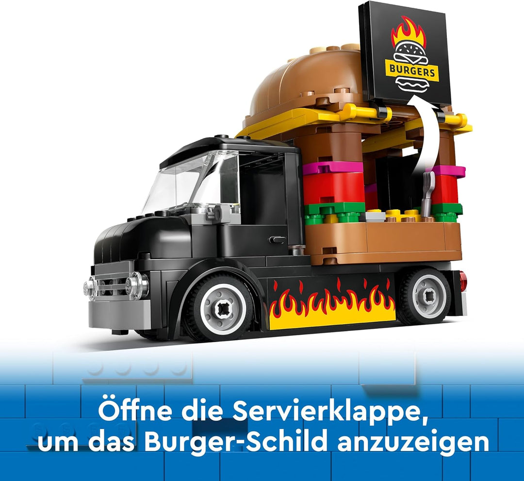 LEGO City Burger-Truck, Bauset mit Spielzeug-Auto für 5-jährige Kinder, Imbisswagen Minifigur und Zu