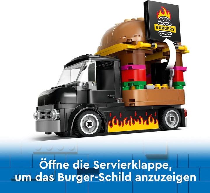 LEGO City Burger-Truck, Bauset mit Spielzeug-Auto für 5-jährige Kinder, Imbisswagen Minifigur und Zu