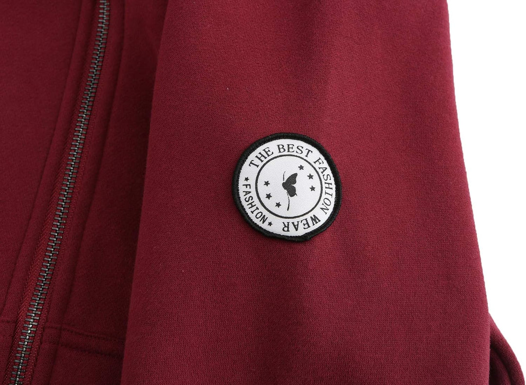 TrendiMax Damen Sweatjacke Kapuzenpullover Zip Hoodie Kapuzenjacke Winter Sweatshirt Jacke XL Weinro