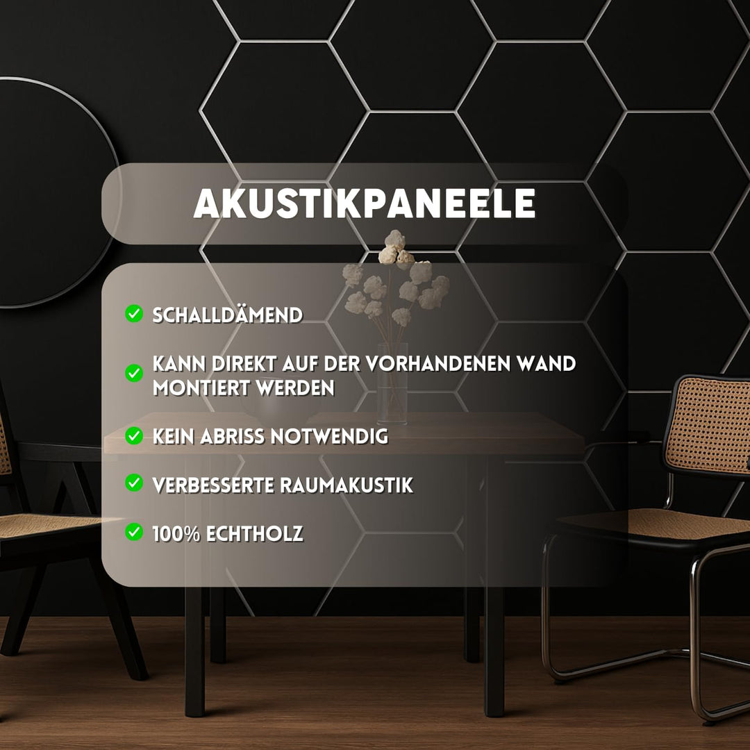 Akustikpaneele Hexagon aus Holz – 76×57 cm | Schalldämmende Wandpaneele für Büro, Kinderzimmer & Gam